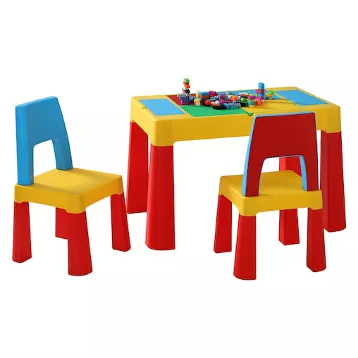 Keezi 3-Piece Kids Table And Chairs Set 2-in-1 Building Block Desk 1 Keezi 3-Piece Kids Table And Chairs Set 2-in-1 Building Block Desk