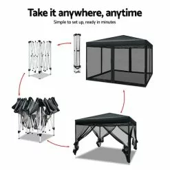 Instahut Gazebo Pop Up Marquee 3x3 Mesh Outdoor Gazebos Black 12 Instahut Gazebo Pop Up Marquee 3x3 Mesh Outdoor Gazebos Black -Outdoor Living Sales Store 2jCcR0K0lO4fzAlN58tcEd 3Q