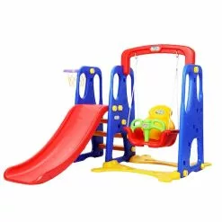 Keezi Toddler 3-in-1 Slide Swing With Basketball Hoop