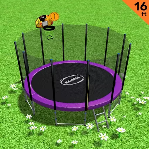 Kahuna Blizzard 16ft Trampoline With Basketball Purple 2 Kahuna Blizzard 16ft Trampoline With Basketball Purple - Image 2