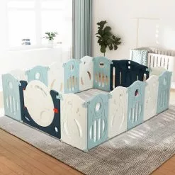 Keezi Baby Playpen 16 Panels Foldable Safety Gate Blue 9 Keezi Baby Playpen 16 Panels Foldable Safety Gate Blue -Outdoor Living Sales Store 5uhUud HJpNhQyE7hEbj9EkU