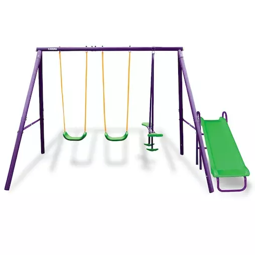 Swing Set With Slide Kahuna 4-Seater Outdoor Play Equipment 1 Swing Set With Slide Kahuna 4-Seater Outdoor Play Equipment