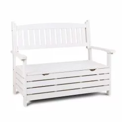 Outdoor Storage Bench Box Wooden Garden Chair 2 Seat Timber Furniture Toy Tool Sheds Store Gardeon White