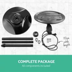 Devanti Electric Patio Heater Outdoor Strip Heater Panel Portable Radiant Halogen Heatstrip Heat Bar Pedestal Stand Indoor Outdoor Heating Black 2000W -Outdoor Living Sales Store 79rMQ3b9qvnLubJCGUb knQec