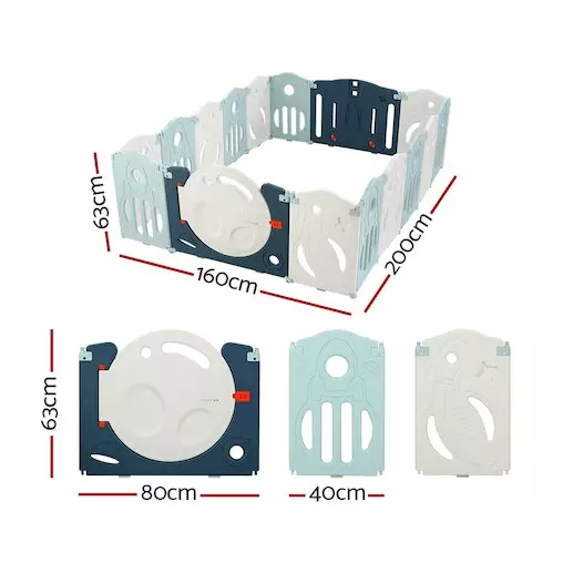 Keezi Baby Playpen 16 Panels Foldable Safety Gate Blue 2 Keezi Baby Playpen 16 Panels Foldable Safety Gate Blue - Image 2