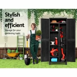 Gardeon Outdoor Storage Cabinet Lockable Tall Garden Sheds Garage Adjustable Black 173CM -Outdoor Living Sales Store 9pD5oJYmqRd9ZkYxg90Q0CjcM