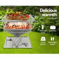 Grillz Camping Fire Pit BBQ Portable Folding Stainless Steel Stove Outdoor Pits -Outdoor Living Sales Store AAzTSsn2kpBtZnA 9JLJLjOG0