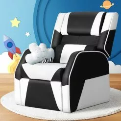 Keezi Kids Recliner Chair Gaming Sofa Lounge Couch Armchair Black White -Outdoor Living Sales Store C8Mef8M9TxU52yRkIWQpj6G40