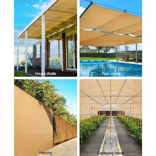 Instahut 90% Sun Shade Cloth Shadecloth Sail Roll Mesh Outdoor 195gsm 1.83x10m Beige 4 Instahut 90% Sun Shade Cloth Shadecloth Sail Roll Mesh Outdoor 195gsm 1.83x10m Beige - Image 4