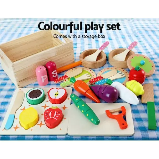 Keezi Kids Wooden Kitchen Play Set With Cooking Food Sets Pink 6 Keezi Kids Wooden Kitchen Play Set With Cooking Food Sets Pink - Image 6