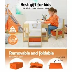 Keezi 3PCS Kids Table And Chairs Set Activity Chalkboard Toys Storage Box Desk -Outdoor Living Sales Store CyF6 MLw29yrdX 6Orc7 uleA