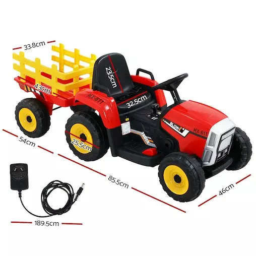 Rigo Ride On Car Tractor Trailer Toy Kids Electric Cars 12V Battery Red 2 Rigo Ride On Car Tractor Trailer Toy Kids Electric Cars 12V Battery Red - Image 2