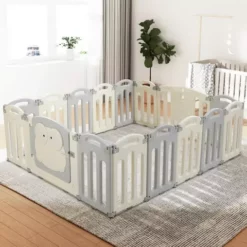 Keezi Baby Playpen 16 Panels Foldable Safety Gate Grey -Outdoor Living Sales Store Gz d9 4OLNSIFh8QiBXvy0Ixw
