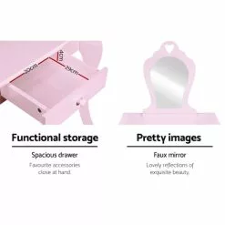 Keezi Kids Vanity Dressing Table Stool Set Mirror Drawer Children Makeup Pink -Outdoor Living Sales Store IA8Rgn TydWbhP xvoxFTXe0g