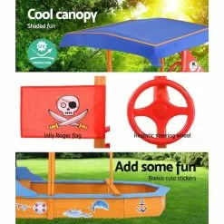 Kids Boat Sandpit Wooden Outdoor Play Sand Pit Toys Box Canopy Children Keezi -Outdoor Living Sales Store ITSC25DUEWGKRarWpmdA5Ang8