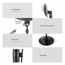 Devanti Electric Patio Heater Outdoor Strip Heater Panel Portable Radiant Halogen Heatstrip Heat Bar Pedestal Stand Indoor Outdoor Heating Black 2000W -Outdoor Living Sales Store Lot3A7NlhePyfugo4SxBNkOec