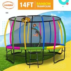 Kahuna Trampoline 14 Ft With Basketball Set - Rainbow -Outdoor Living Sales Store MbaoXZfumvtb0CQcdyVTyMjjc