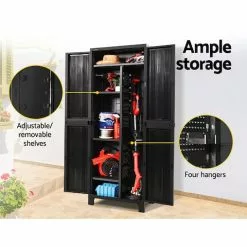 Gardeon Outdoor Storage Cabinet Lockable Tall Garden Sheds Garage Adjustable Black 173CM -Outdoor Living Sales Store OOkO0YQnGAwQzoyBRnHgfq 7o