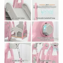 Keezi Kids Slide 170cm Extra Long Swing Basketball Hoop Toddlers PlaySet Pink -Outdoor Living Sales Store OU4y0xZSmyKcO g67c4mJmni0