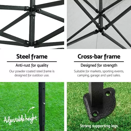 Instahut Gazebo Pop Up Marquee 3x3 Folding Tent Gazebos 4 Instahut Gazebo Pop Up Marquee 3x3 Folding Tent Gazebos - Image 4