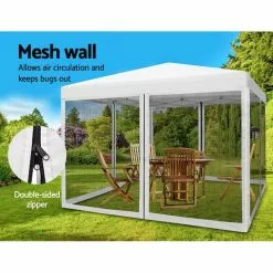 Instahut Gazebo Pop Up Marquee 3x3 Mesh Outdoor Gazebos White -Outdoor Living Sales Store Prfv2p sMiQvCAchTTJtCxYdg