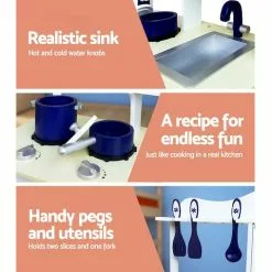 Keezi Kids Kitchen Play Set Wooden Pretend Play Sets Childrens Cooking Home Cookware White -Outdoor Living Sales Store QNtJBZBj7yuJx7QvE7vttG1Bc