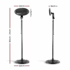 Devanti Electric Patio Heater Outdoor Strip Heater Panel Portable Radiant Halogen Heatstrip Heat Bar Pedestal Stand Indoor Outdoor Heating Black 2000W -Outdoor Living Sales Store QPjCV9WihZ7kowme09ZAXJwPE