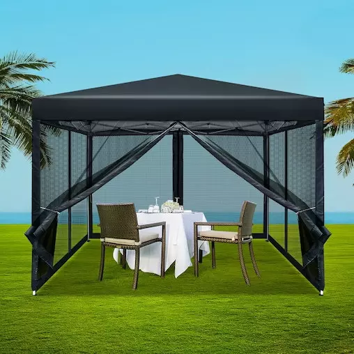 Instahut Gazebo Pop Up Marquee 3x3 Mesh Outdoor Gazebos Black 7 Instahut Gazebo Pop Up Marquee 3x3 Mesh Outdoor Gazebos Black - Image 7
