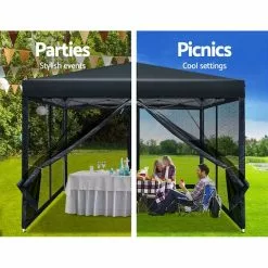 Instahut Gazebo Pop Up Marquee 3x3 Mesh Outdoor Gazebos Black 9 Instahut Gazebo Pop Up Marquee 3x3 Mesh Outdoor Gazebos Black -Outdoor Living Sales Store RUgFnXysI4iLh9hD41MxRPWZg