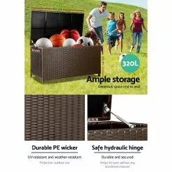 320L Garden Shed Outdoor Storage Box Bench Toy Tool Box Ottoman Wicker Brown Gardeon -Outdoor Living Sales Store RqfPfCSPvUyxhJv9yX2Zp7GKs