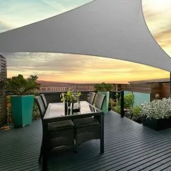 Instahut Sun Shade Sail Cloth Shadecloth Outdoor Canopy Triangle 280gsm 5x5x5m Grey -Outdoor Living Sales Store SjLY2i2 5q9X0t igN5y bUxo
