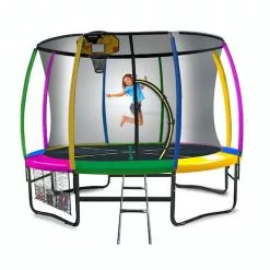 Kahuna Trampoline 10 Ft With Basketball Set - Rainbow