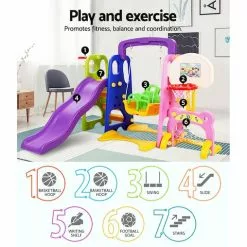 Kids Slide Swing With Basketball Hoop Outdoor Indoor Playground Play Slides Keezi -Outdoor Living Sales Store YnQF1WQAf4k2P86aWzgEZIEqU