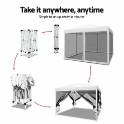 Instahut Gazebo Pop Up Marquee 3x3 Mesh Outdoor Gazebos White -Outdoor Living Sales Store Z9BkzEewmevPur77fgNzpNkC4