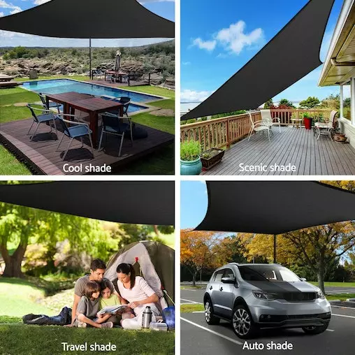 Instahut Sun Shade Sail Cloth Shadecloth Outdoor Canopy Rectangle 280gsm 5x7m Black 4 Instahut Sun Shade Sail Cloth Shadecloth Outdoor Canopy Rectangle 280gsm 5x7m Black - Image 4
