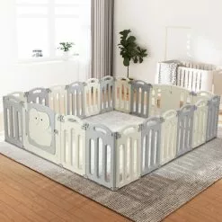 Keezi Baby Playpen 20 Panels Foldable Safety Gate Grey -Outdoor Living Sales Store dnn1L304w3sMCw0FO2tHkqWvw