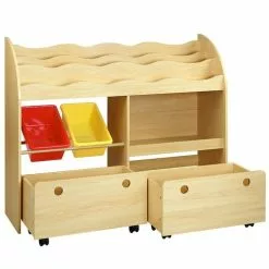 Keezi Kids Bookshelf Children Bookcase Toy Storage Box Organizer Display 2 Bins