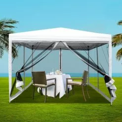 Instahut Gazebo Pop Up Marquee 3x3 Mesh Outdoor Gazebos White -Outdoor Living Sales Store eaZINEDSUcxgroW631aL12cLE