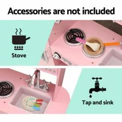 Keezi Kids Kitchen W/ Water Dispenser Phone Pretend Play Set Wooden Toys Cooking Food Childrens - Pink -Outdoor Living Sales Store f0mTcD17GVUsiwxNKqHTW Fiw