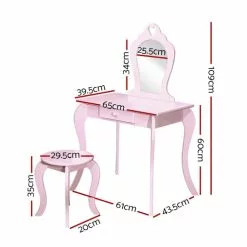 Keezi Kids Vanity Dressing Table Stool Set Mirror Drawer Children Makeup Pink -Outdoor Living Sales Store fCkY2ZDYMOuVJ0eDAwcj7g32I