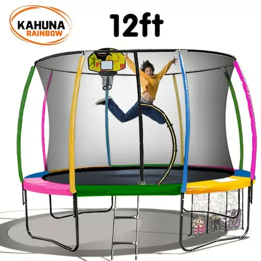 Kahuna Trampoline 12 Ft With Basketball Set - Rainbow 3 Kahuna Trampoline 12 Ft With Basketball Set - Rainbow - Image 3