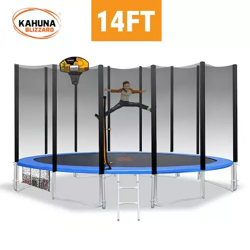 Kahuna Blizzard 14ft Trampoline With Basketball Set - Blue 3 Kahuna Blizzard 14ft Trampoline With Basketball Set - Blue - Image 3