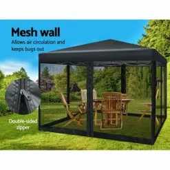 Instahut Gazebo Pop Up Marquee 3x3 Mesh Outdoor Gazebos Black 11 Instahut Gazebo Pop Up Marquee 3x3 Mesh Outdoor Gazebos Black -Outdoor Living Sales Store lDN0a7jZCwWcTsHW9Myh4s1y4