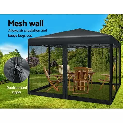 Instahut Gazebo Pop Up Marquee 3x3 Mesh Outdoor Gazebos Black 5 Instahut Gazebo Pop Up Marquee 3x3 Mesh Outdoor Gazebos Black - Image 5