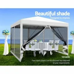Instahut Gazebo Pop Up Marquee 3x3 Mesh Outdoor Gazebos White -Outdoor Living Sales Store lqQxSo3VovBN0xwPIIehOYoFA
