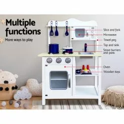 Keezi Kids Kitchen Play Set Wooden Pretend Play Sets Childrens Cooking Home Cookware White -Outdoor Living Sales Store n1gr8cICiGrJHpqWA7ku0LYFs