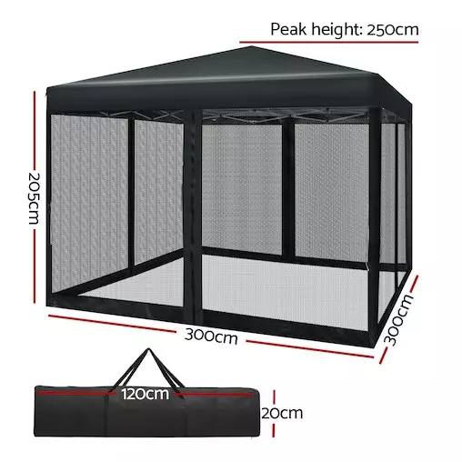 Instahut Gazebo Pop Up Marquee 3x3 Mesh Outdoor Gazebos Black 2 Instahut Gazebo Pop Up Marquee 3x3 Mesh Outdoor Gazebos Black - Image 2