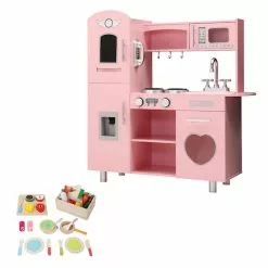 Keezi Kids Wooden Kitchen Play Set With Cooking Food Sets Pink