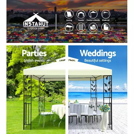 Instahut Gazebo 3x3m Marquee Outdoor Party Wedding Gazebos Tent Iron Art 4 Instahut Gazebo 3x3m Marquee Outdoor Party Wedding Gazebos Tent Iron Art - Image 4