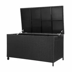 320L Garden Shed Outdoor Storage Box Bench Toy Tool Box Ottoman Wicker Black Gardeon